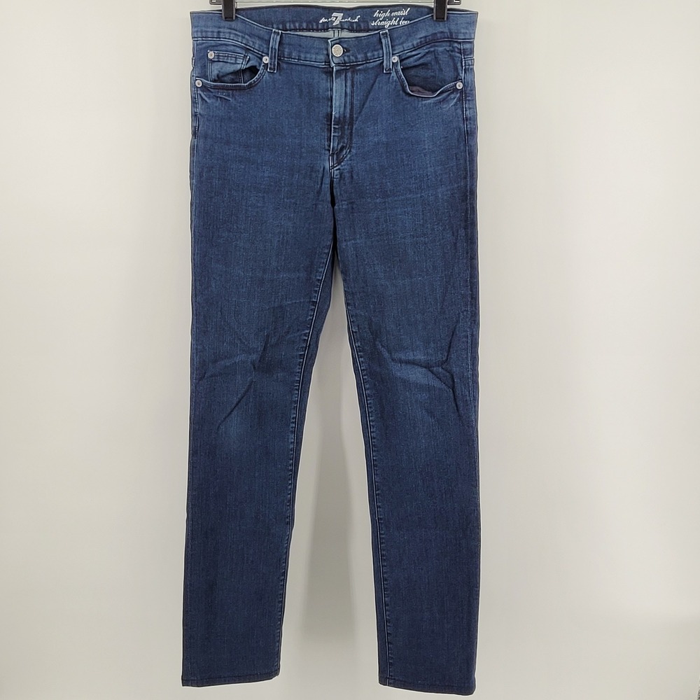 7 For All Mankind High Waist Straight Leg Jeans 31 Blue Stretch Denim Womens